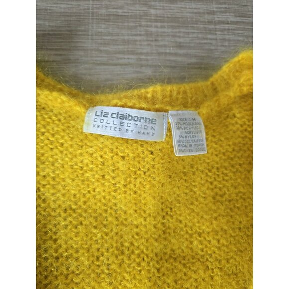 Liz Claiborne Sun Yellow Wool Blend Cable Hand Knit Vintage V-neck Sweater M - Picture 10 of 12